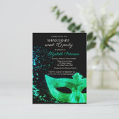 Masquerade Green Masque Black Sweet 16 Uitnodiging Briefkaart (Staand voorkant)