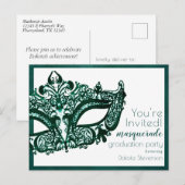 Masquerade Groen Masker | Afstuderen van Mardi Gra Uitnodiging Briefkaart (Voorkant / Achterkant)