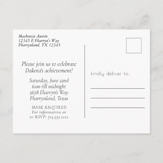 Masquerade Groen Masker | Afstuderen van Mardi Gra Uitnodiging Briefkaart (Achterkant)