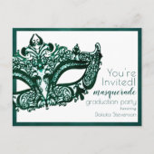 Masquerade Groen Masker | Afstuderen van Mardi Gra Uitnodiging Briefkaart (Voorkant)