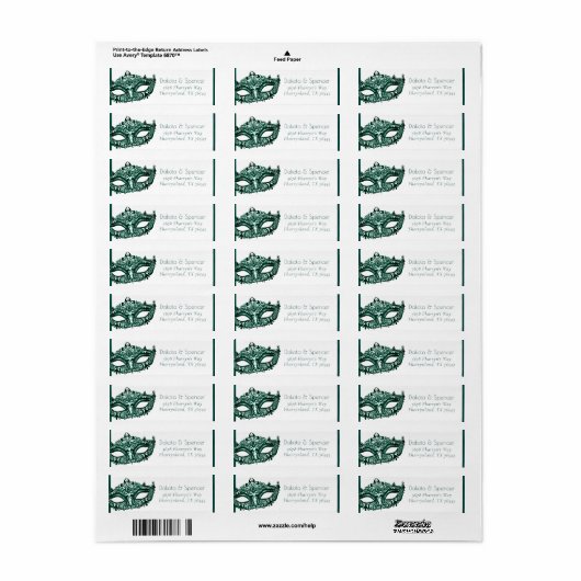 Masquerade Groen Masker | Levendig Emerald adres Etiket (Full Sheet)