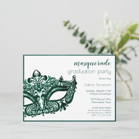 Masquerade Groen Masker | Levendige Emerald Afstud Kaart (Staand voorkant)