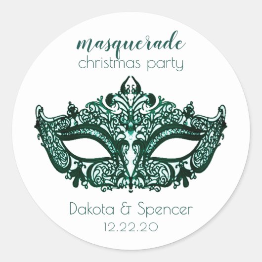 Masquerade Groen Masker | Levendige Emerald Custom Ronde Sticker (Voorkant)