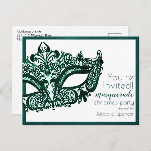 Masquerade Groen Masker | Mardi Gras Kerstfeest Uitnodiging Briefkaart (Voorkant / Achterkant)