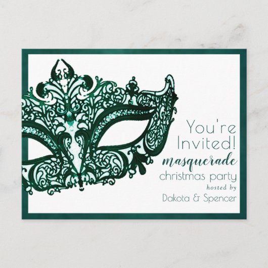 Masquerade Groen Masker | Mardi Gras Kerstfeest Uitnodiging Briefkaart (Voorkant)