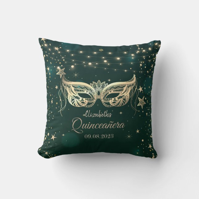 Masquerade, Groene sterren  Quinceañera Kussen (Voorkant)