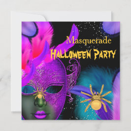 Masquerade Halloween-feest Roze Teal Maskers Spin Kaart