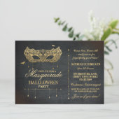 Masquerade Halloween Party Invite Gold Black Ball Kaart (Staand voorkant)