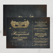 Masquerade Halloween Party Invite Gold Black Ball Kaart (Voorkant / Achterkant)