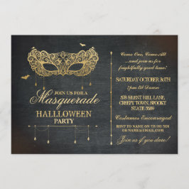 Masquerade Halloween Party Invite Gold Black Ball Kaart