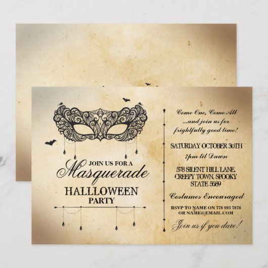 Masquerade Halloween Party Invite gothic Mask Ball Kaart (Voorkant / Achterkant)