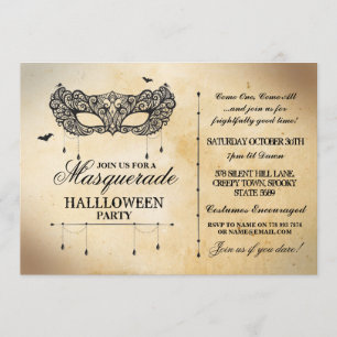 Masquerade Halloween Party Invite gothic Mask Ball Kaart