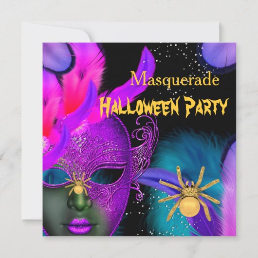 Masquerade Halloween Party roze Blauwgroen maskers Kaart (Voorkant)