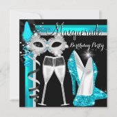 Masquerade Hi Heels Blauwgroen Black Champagne Par Kaart (Voorkant)