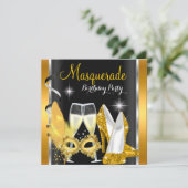 Masquerade Hi Heels Gold Black Champagne Party 2d Kaart (Staand voorkant)