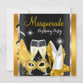 Masquerade Hi Heels Gold Black Champagne Party 2d Kaart (Voorkant)