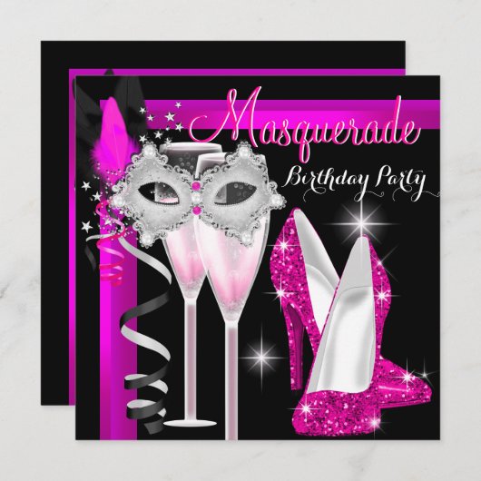 Masquerade Hi Heels Pink Black Champagne Party 3c Kaart (Voorkant / Achterkant)