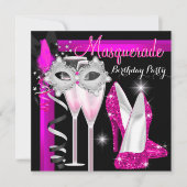 Masquerade Hi Heels Pink Black Champagne Party 3c Kaart (Voorkant)