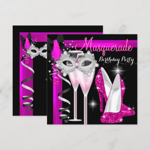 Masquerade Hi Heels Pink Black Champagne Party 3c Kaart