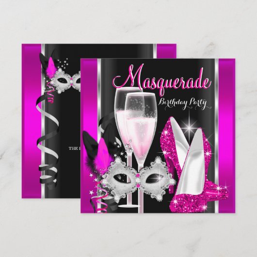 Masquerade Hi Heels Pink Black Champagne Party 3d Kaart (Voorkant / Achterkant)