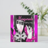 Masquerade Hi Heels Pink Black Champagne Party 3d Kaart (Staand voorkant)
