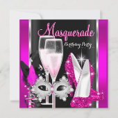 Masquerade Hi Heels Pink Black Champagne Party 3d Kaart (Voorkant)
