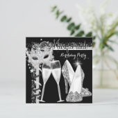 Masquerade Hi Heels Silver Black Champagne Party 2 Kaart (Staand voorkant)