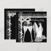 Masquerade Hi Heels Silver Black Champagne Party Kaart (Voorkant / Achterkant)
