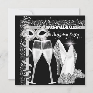Masquerade Hoge Hakken Zilver Zwart Champagne Fees Kaart