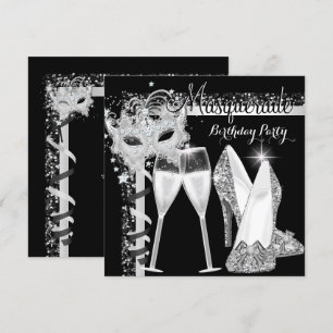 Masquerade Hoge Hakken Zilver Zwart Champagne Fees Kaart