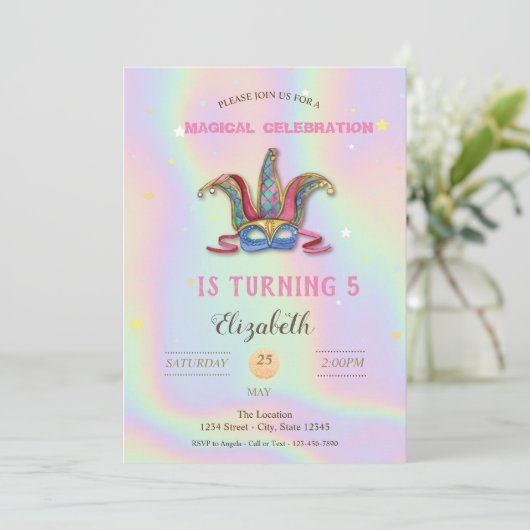 Masquerade Holographic Birthday Kaart (Staand voorkant)