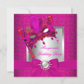 Masquerade Hot Pink Silver Pink Birthday Party Kaart (Voorkant)