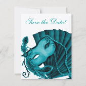 Masquerade in Blauwgroen Opslaan Datum Save The Date (Voorkant)