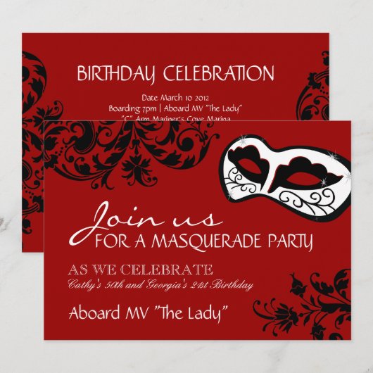 Masquerade Invitation Kaart (Voorkant / Achterkant)