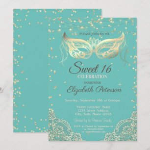 Masquerade, Kant, Diamanten Mintgroene Sweet 16 Kaart