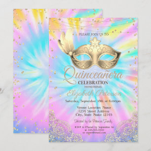 Masquerade, Kant, Diamanten Tie Dye Quinceañera Kaart