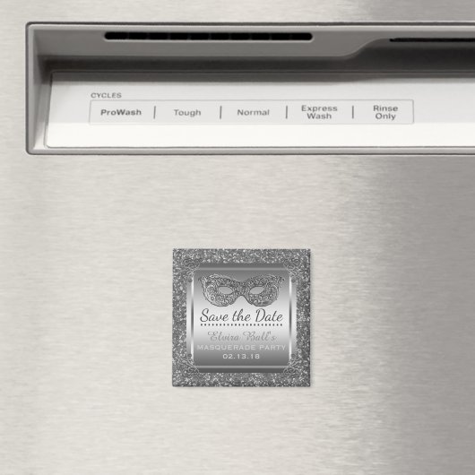 Masquerade Kostuum Party Save the Date Glam Silver Magneet (Insitu (Vaatwasser))