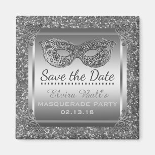 Masquerade Kostuum Party Save the Date Glam Silver Magneet