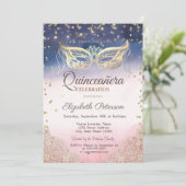 Masquerade, Lace, Diamonds Ombre Quinceañera Kaart (Staand voorkant)