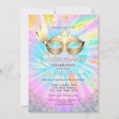 Masquerade, Lace, Diamonds Tie Dye Quinceañera Kaart (Voorkant)