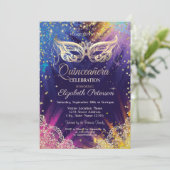 Masquerade, Lace, Paint Splash Quinceañera Kaart (Staand voorkant)