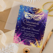 Masquerade, Lace, Paint Splash Quinceañera Kaart