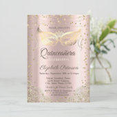 Masquerade, Lace Roos Gold Quinceañera Kaart (Staand voorkant)