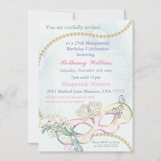 Masquerade Mardi Gras Carnival Pastel Winter Ball Kaart (Voorkant)