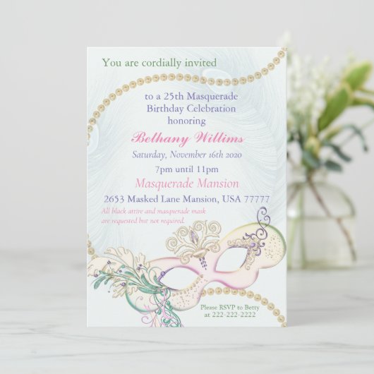 Masquerade Mardi Gras Carnival Pastel Winter Ball Kaart (Staand voorkant)