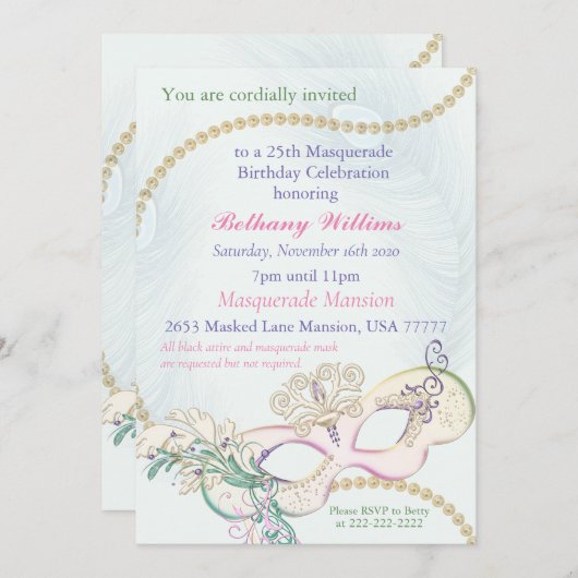 Masquerade Mardi Gras Carnival Pastel Winter Ball Kaart (Voorkant / Achterkant)