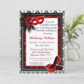 Masquerade Mardi Gras Carnival Red Glitter Kaart (Staand voorkant)