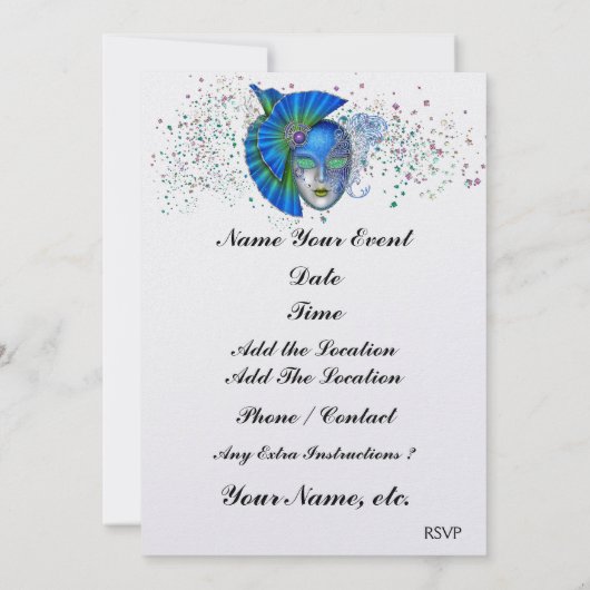 Masquerade / Mardi Gras Elegante Uitnodiging (Achterkant)