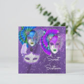 Masquerade, Mardi Gras Sweet Sixteen, Uitnodiging (Staand voorkant)