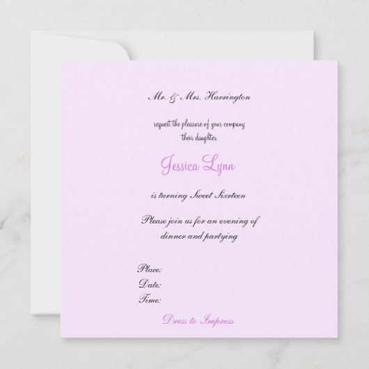 Masquerade, Mardi Gras Sweet Sixteen, Uitnodiging (Achterkant)